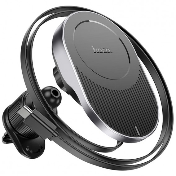 Автодержатель с беспроводной зарядкой Hoco HW12 Guardian magnetic (air outlet), Black / Gray