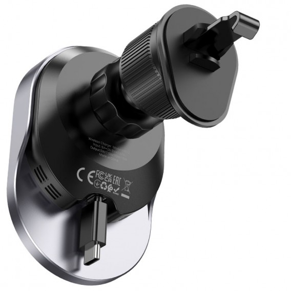 Автодержатель с беспроводной зарядкой Hoco HW12 Guardian magnetic (air outlet), Black / Gray