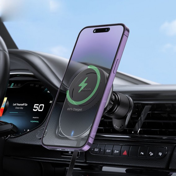 Автодержатель с беспроводной зарядкой Hoco HW12 Guardian magnetic (air outlet), Black / Gray