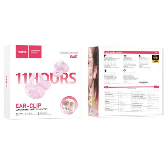 Бездротові навушники TWS Hoco EW57 Auspicious clip-on, Pink fluff