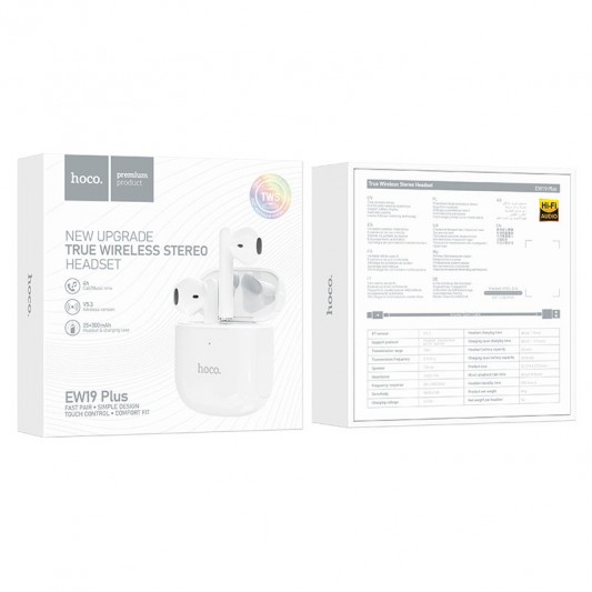 Беспроводные TWS наушники Hoco EW19 Plus White - изображение 4