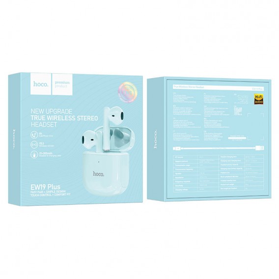 Бездротові TWS навушники Hoco EW19 Plus, Sierra Blue
