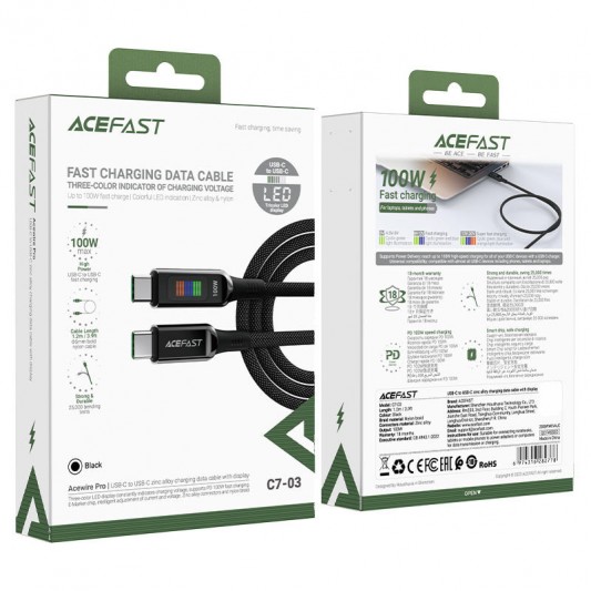 Дата кабель Acefast C7-03 USB-C to USB-C zinc alloy (1.2m) Black - изображение 5