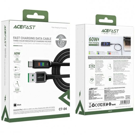 Кабель Acefast C7-04 USB-A to Type-C Zinc Alloy (1.2m) Black
