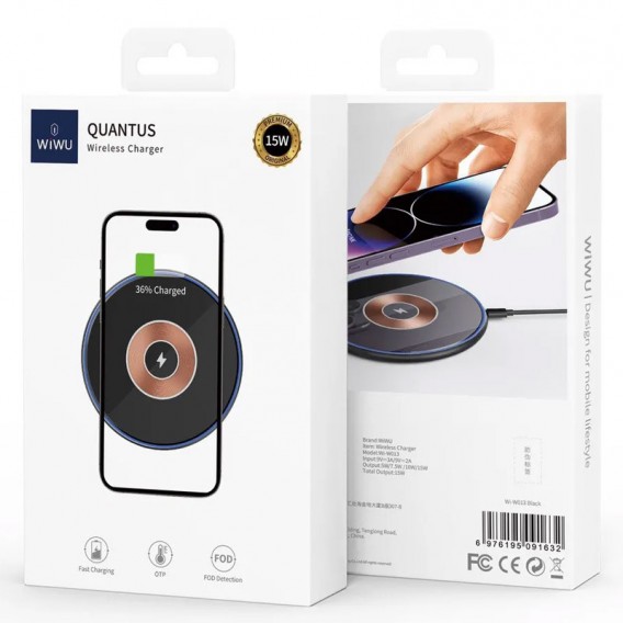 Бездротова зарядка WIWU Wi-W013 15W wireless charger, Black