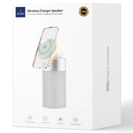БЗП WIWU Wi-W022 3 in 1 Wireless Charger+Bluetooth Speaker White - зображення 4 