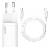 Блок живлення Baseus Super Si Quick Charger 25W (1USB-C) + кабель Type-C to Type-C (TZCCSUP-L) Білий Блок живлення Baseus Super Si Quick Charger 25W (1USB-C) + кабель Type-C to Type-C (TZCCSUP-L) Білий