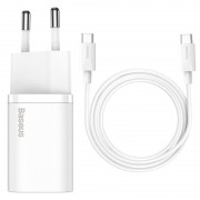 СЗУ Baseus Super Si Quick Charger 25W (1USB-C) + кабель Type-C to Type-C (TZCCSUP-L) Белый