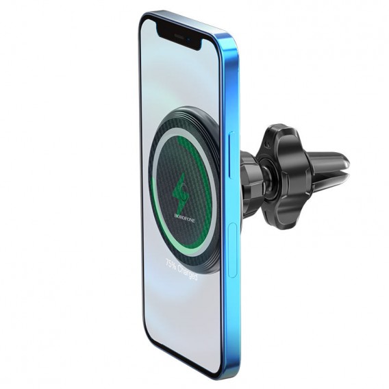 Автотримач із бездротовою зарядкою Borofone BH45 магнітний (PD 15W), Чорний