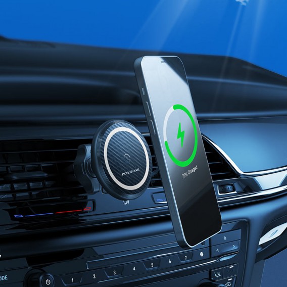 Автотримач із бездротовою зарядкою Borofone BH45 магнітний (PD 15W), Чорний