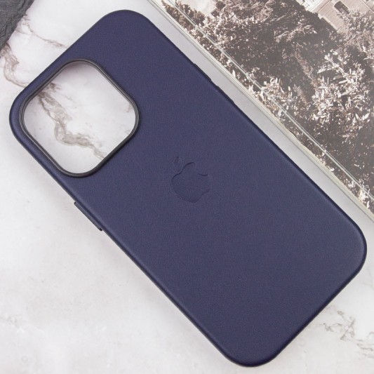 Кожаный чехол Leather Case (AAA) with MagSafe and Animation для Apple iPhone 14 Pro (6.1") Ink - изображение 3