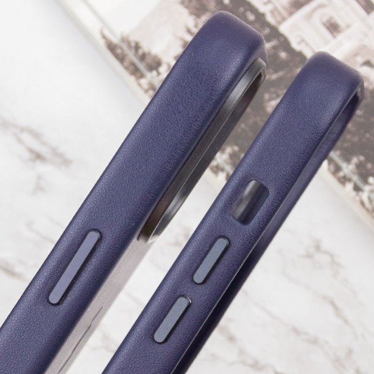 Кожаный чехол Leather Case (AAA) with MagSafe and Animation для Apple iPhone 14 Pro (6.1") Ink - изображение 6