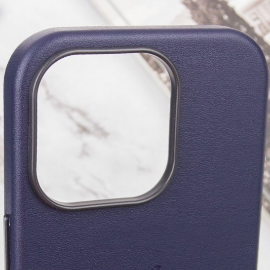 Кожаный чехол Leather Case (AAA) with MagSafe and Animation для Apple iPhone 14 Pro (6.1") Ink - изображение 7