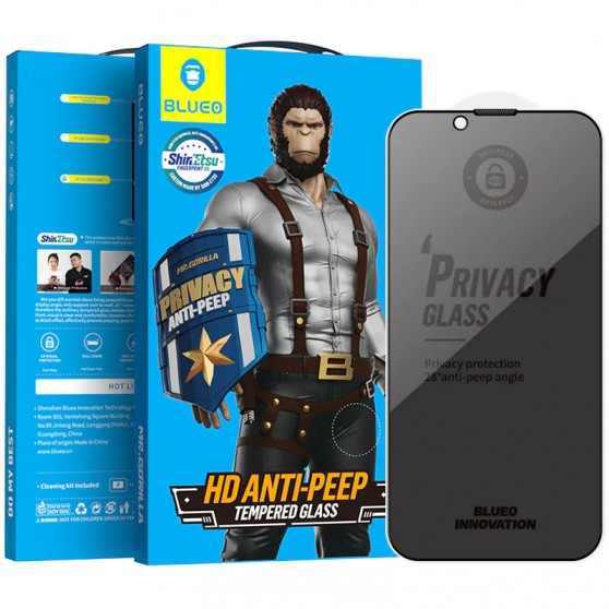 Защитное 2.5D стекло Blueo Full Cover Anti-Peep для Apple iPhone 15 Plus / 16 Plus (6.7") Черный