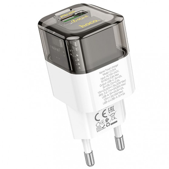 СЗУ Hoco C131A Platium PD30W+QC3.0 (1USB-A/1C) Transparent black