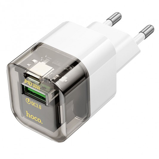 МЗП Hoco C131A Platium PD30W+QC3.0 (1USB-C) Transparent black - зображення 1 