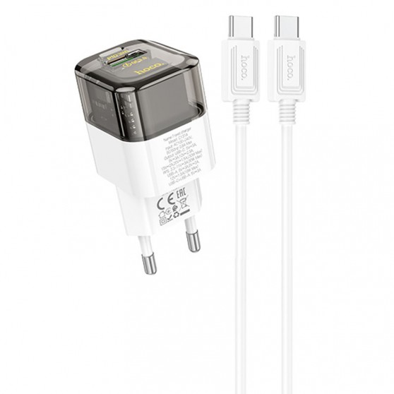 СЗУ Hoco C131A Platium PD30W+QC3.0 (1USB-A/1C) + кабель Type-C to Type-C Transparent black