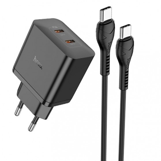 СЗУ Hoco N35 Streamer PD45W (2USB-C) + кабель Type-C to Type-C Black