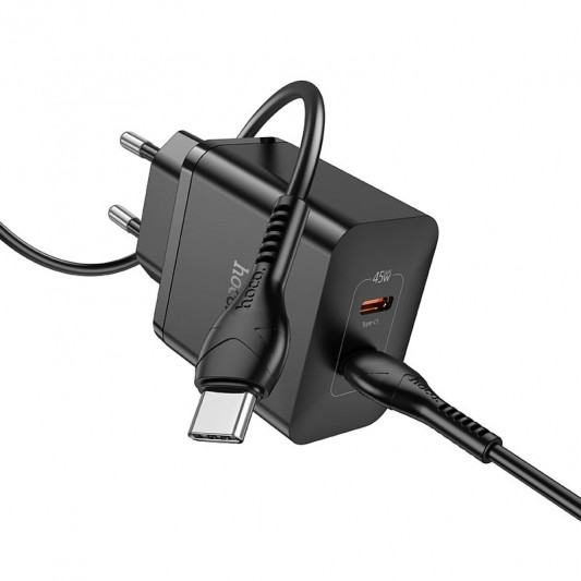СЗУ Hoco N35 Streamer PD45W (2USB-C) + кабель Type-C to Type-C Black - изображение 1