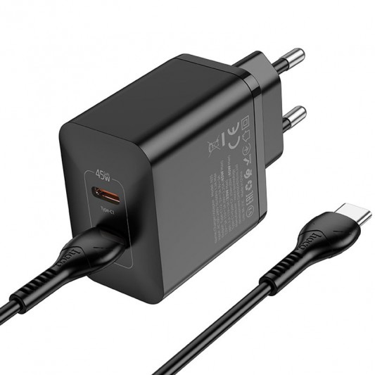СЗУ Hoco N35 Streamer PD45W (2USB-C) + кабель Type-C to Type-C Black - изображение 2