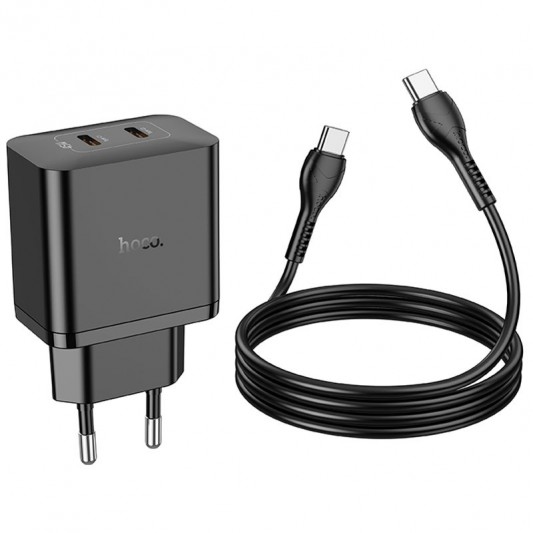 СЗУ Hoco N35 Streamer PD45W (2USB-C) + кабель Type-C to Type-C Black - изображение 3