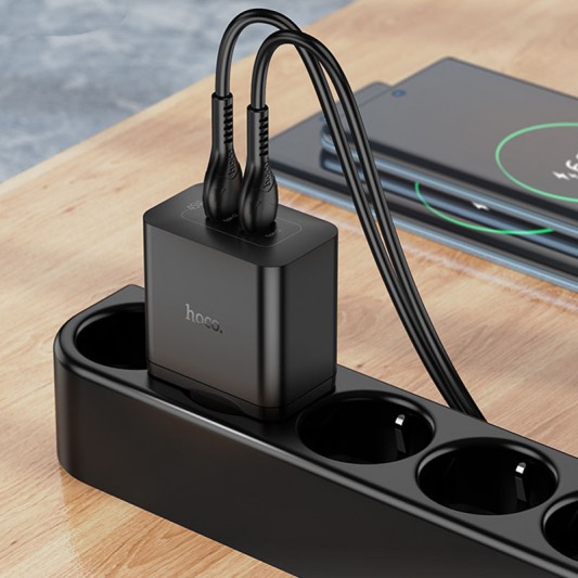 СЗУ Hoco N35 Streamer PD45W (2USB-C) + кабель Type-C to Type-C Black - изображение 4