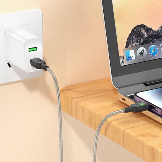 Дата кабель Hoco U124 Stone silicone power-off Type-C to Lightning (1.2m) Black - изображение 3