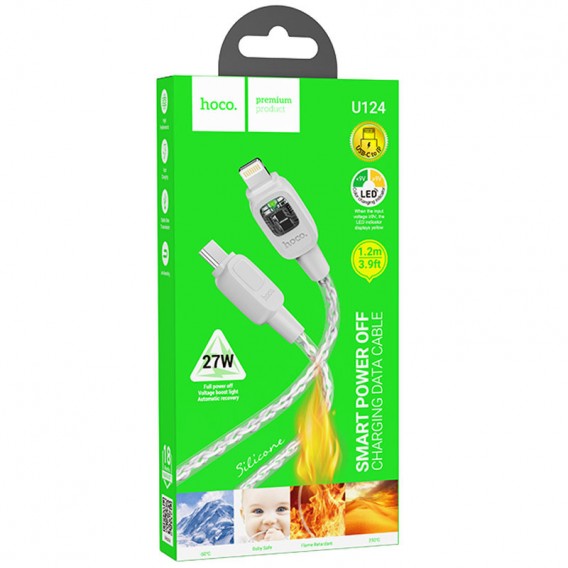 USB кабель Hoco U124 Stone silicone power-off Type-C to Lightning (1.2m), Серый