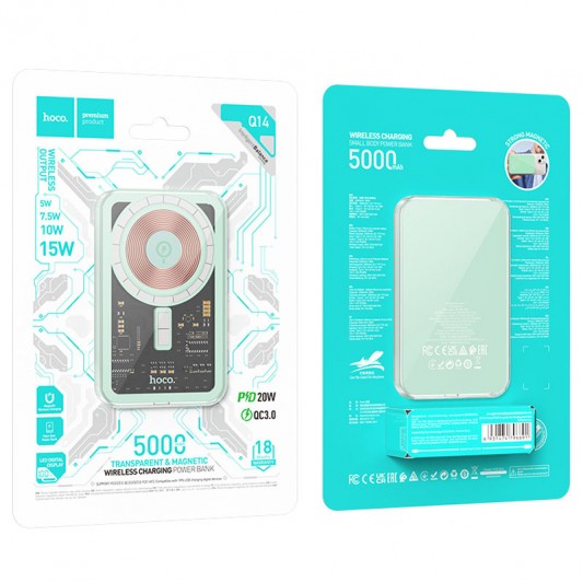 Портативний ЗП Power Bank Hoco Q14 Ice Crystal PD20W з БЗП 5000 mAh Blue - зображення 2 