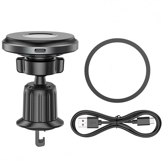 Автотримач із бездротовою зарядкою Borofone BH202 Seaside magnetic, Metal gray