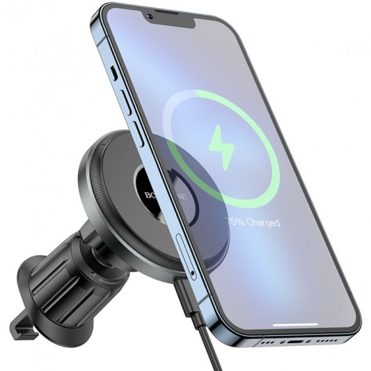 Автодержатель с БЗУ Borofone BH202 Seaside magnetic Metal gray - изображение 6