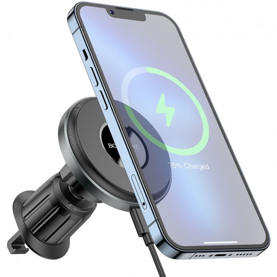 Автотримач із бездротовою зарядкою Borofone BH202 Seaside magnetic, Metal gray