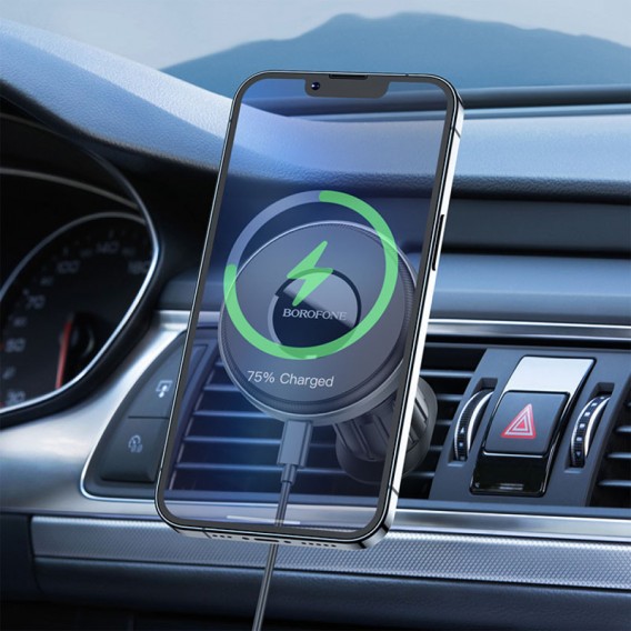 Автотримач із бездротовою зарядкою Borofone BH202 Seaside magnetic, Metal gray