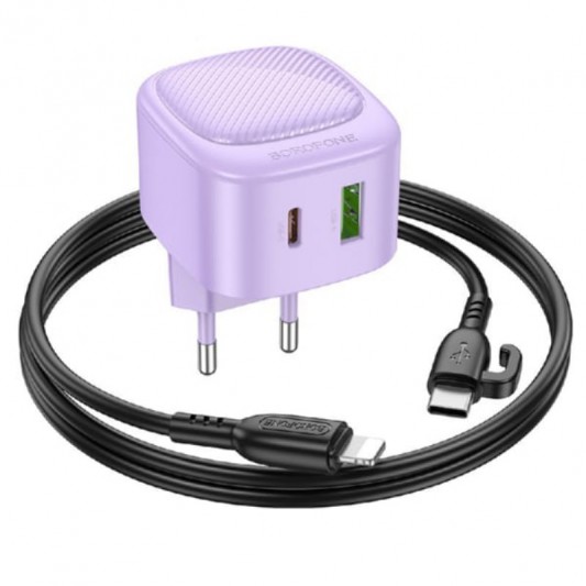 СЗУ Borofone BAS22A Fortune PD20W+QC3.0 (1USB-A/1C) + кабель Type-C to Lightning Purple - изображение 1