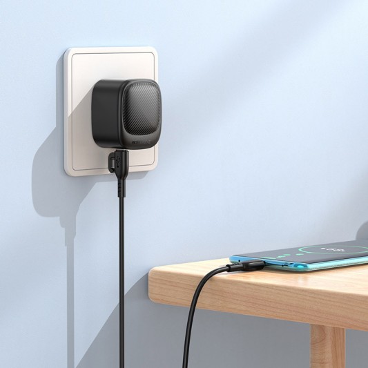 Блочок для зарядки Borofone BAS22A Fortune PD20W+QC3.0 (1C1A) + Type-C to Type-C, Black - изображение 2