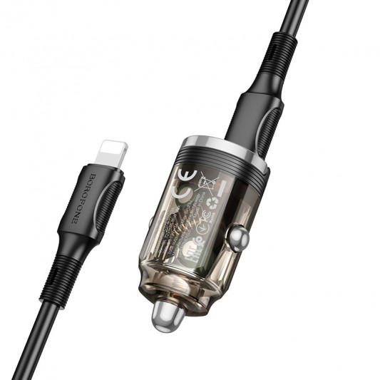АЗУ Borofone BZ29B Outstanding PD36W (2USB-C) + кабель Type-C to Lightning Transparent black - изображение 2