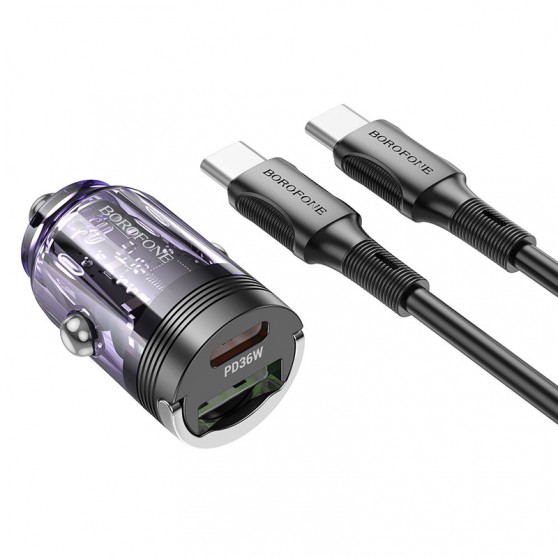 АЗУ Borofone BZ29A Talented PD36W+QC3.0 (1USB-A/1C) + кабель Type-C to Type-C Transparent purple