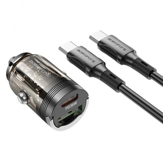 АЗУ Borofone BZ29A Talented PD36W+QC3.0 (1USB-A/1C) + кабель Type-C to Type-C Transparent black