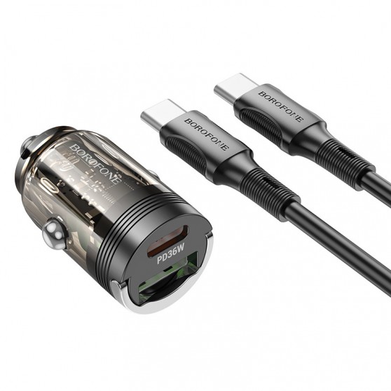 АЗУ Borofone BZ29A Talented PD36W+QC3.0 (1USB-A/1C) + кабель Type-C to Type-C Transparent black