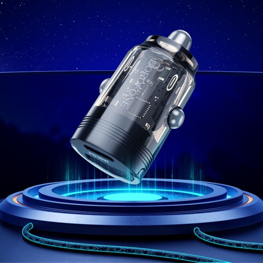 АЗУ Borofone BZ29A Talented PD36W+QC3.0 (1USB-A/1C) + кабель Type-C to Lightning Transparent black - изображение 3