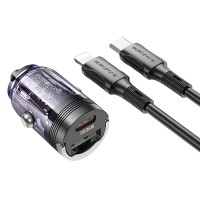 АЗП Borofone BZ29A Talented PD36W+QC3.0 (1USB-A/1C) + кабель Type-C to Lightning Transparent purple