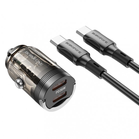 АЗУ Borofone BZ29B Outstanding PD36W (2USB-C) + кабель Type-C to Type-C Transparent black