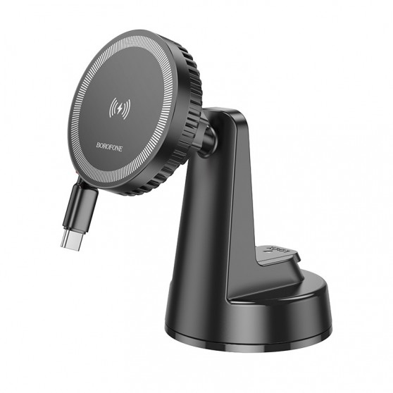 Автодержатель с БЗУ Borofone BH208 Mona retractable (center console) Black