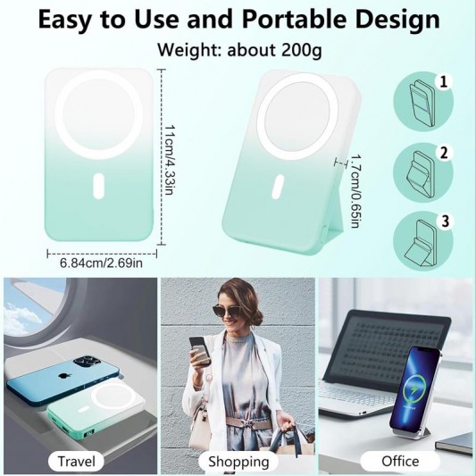 Портативное ЗУ Power Bank JJT-A27-1 Gradient PD20W+QC 22.5W с БЗУ 10000 mAh White / Green - изображение 2