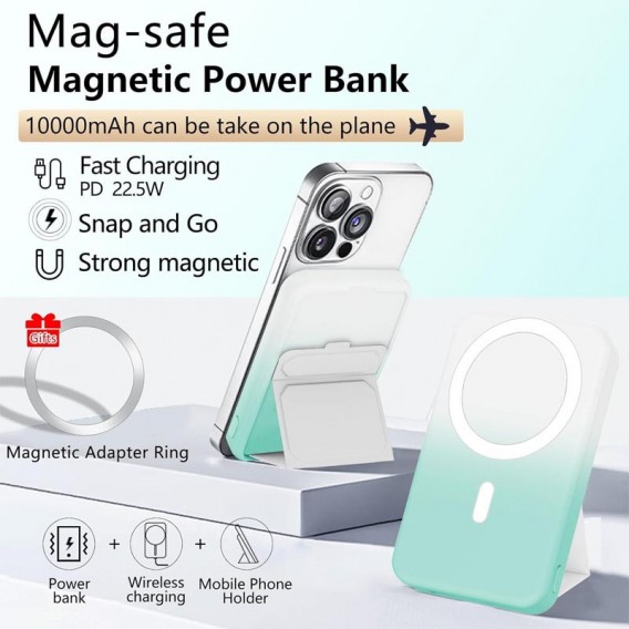 Портативний зарядний пристрій Power Bank JJT-A27-1 Gradient PD20W+QC 22.5W з БЗУ 10000 mAh, White / Green