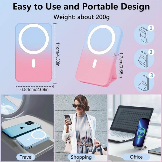 Портативний ЗП Power Bank JJT-A27-1 Gradient PD20W+QC 22.5W з БЗП 10000 mAh Blue / Pink - зображення 2 