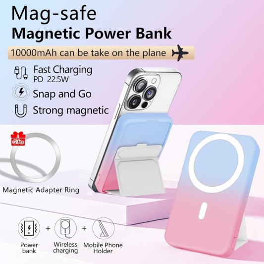 Портативний ЗП Power Bank JJT-A27-1 Gradient PD20W+QC 22.5W з БЗП 10000 mAh Blue / Pink - зображення 6 