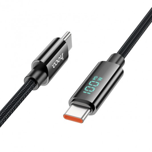 Дата кабель Hoco U125 Benefit 100W Type-C to Type-C with display (1.2m) Black - зображення 1 