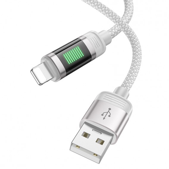 USB кабель Hoco U126 Lantern 2.4A USB to Lightning (1.2m), Сірий