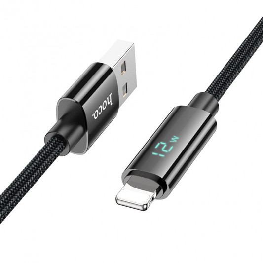 Дата кабель Hoco U125 Benefit 2.4A USB to Lightning with display (1.2m) Black - изображение 1